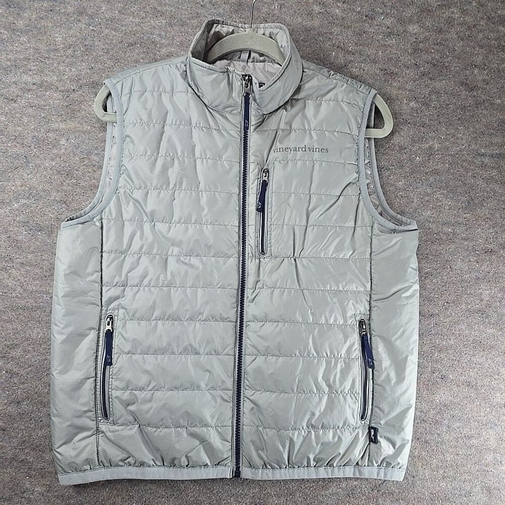 Vineyard Vines Girls Puffer Vest Size Large 16 Grey Blue Full Zip Youth